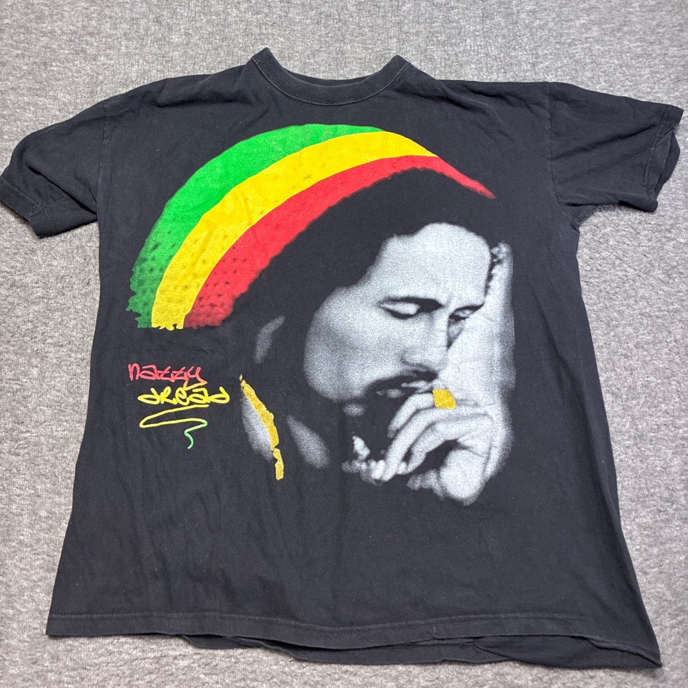Vintage Bob Marley T-Shirt Mens 2XL‎ Black Gemrock Natty Dread Graphic Tee 90s